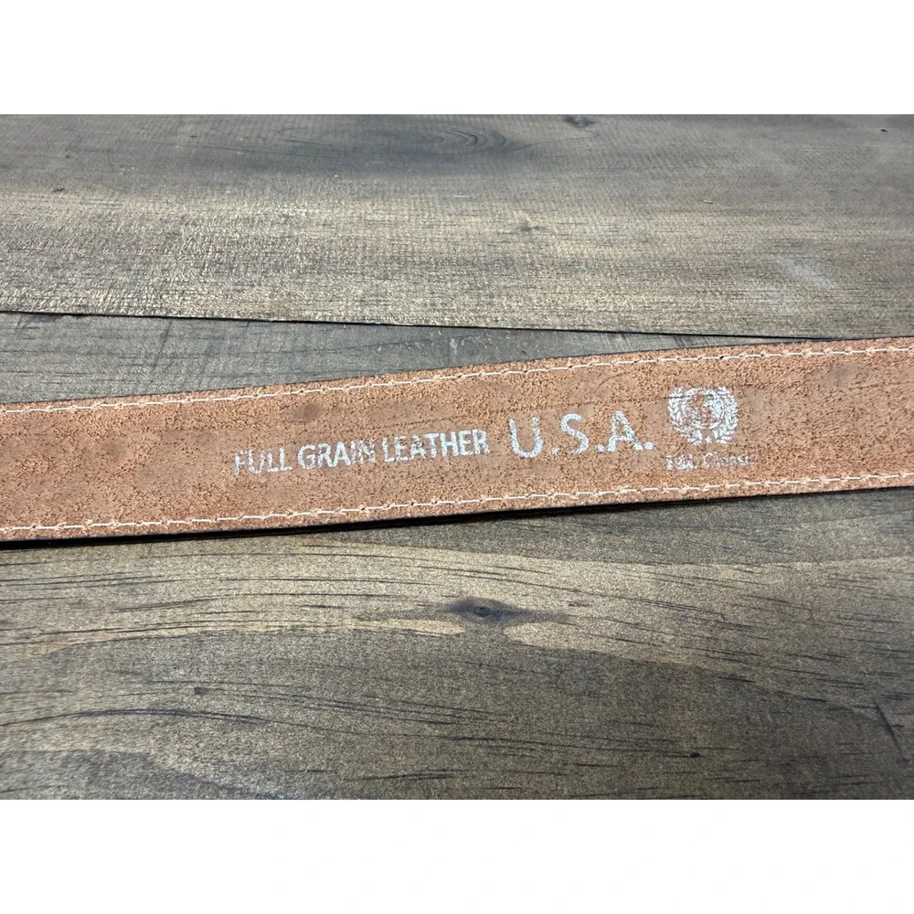 Vintage Lion‎ Head Buckle Belt Full Grain Leather Tooled Western USA Size 48